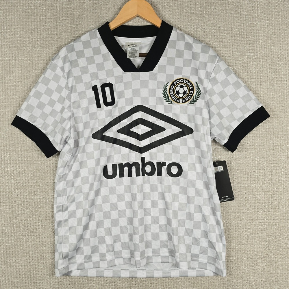Umbro Football Club Men Grey White Checkered Soccer Jersey Size Small #10 NEW